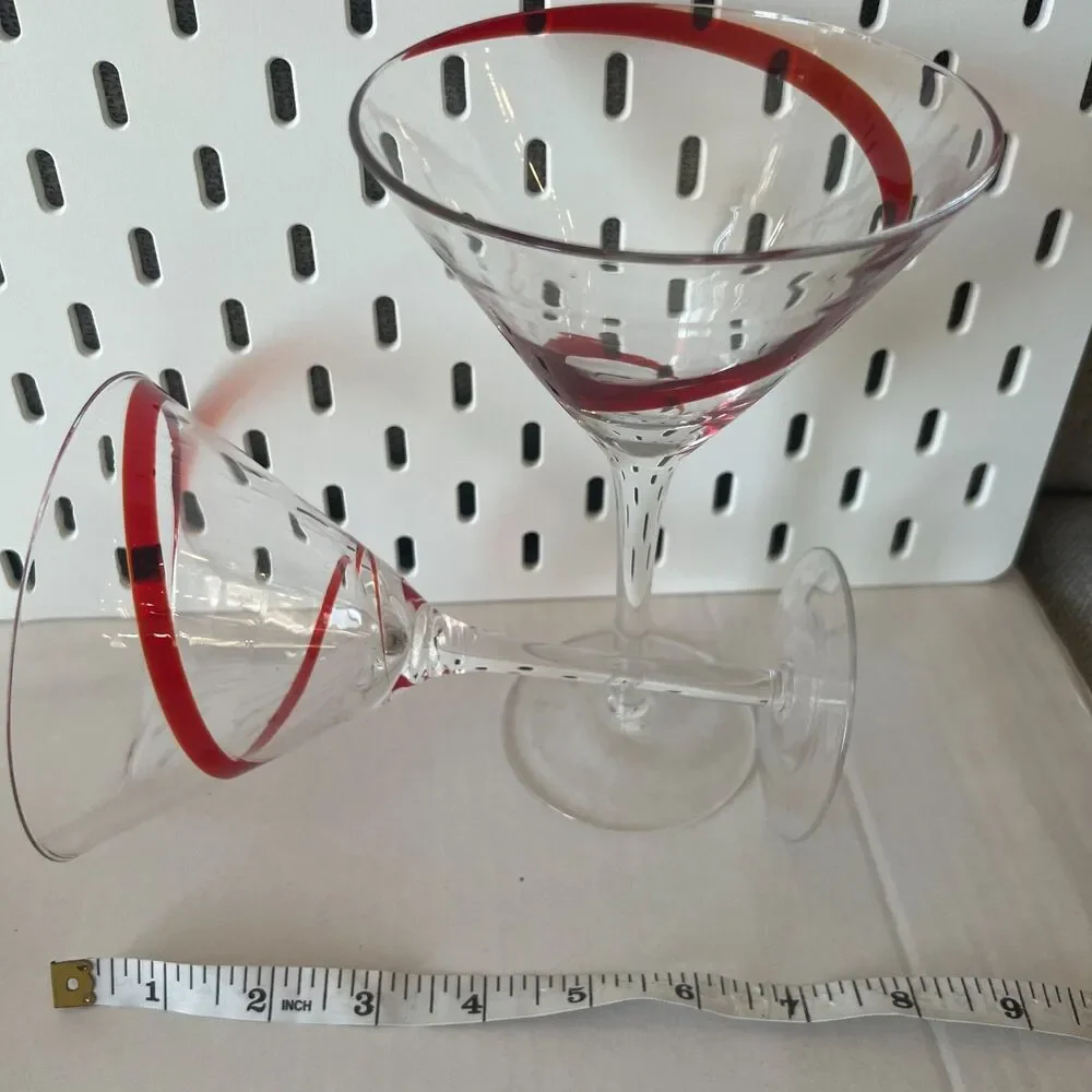 2 martini Pier 1 Ruby Red Ribbon Swirl Glasses Swirline Cosmo Cocktail 7” glass